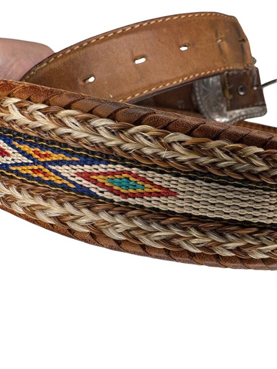 Vintage Southwestern Western Belt Braided Leather Engraved Buckle Boho Cowgirl main image 9